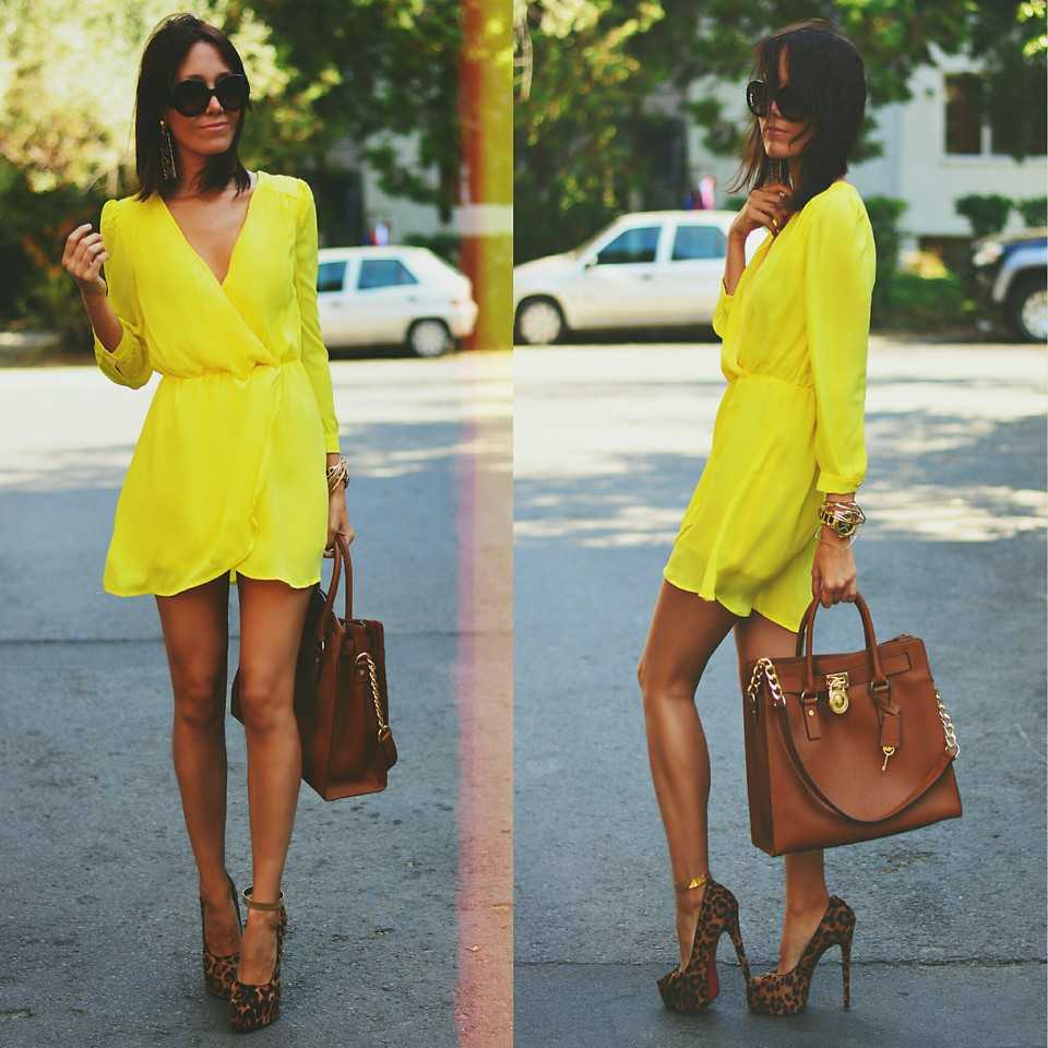 С чем носить желтое платье: учимся подбирать сумки и обувь
