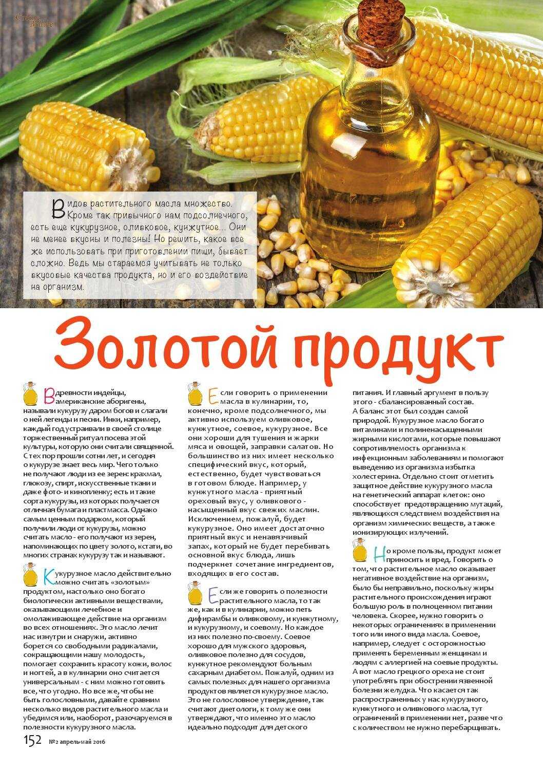Кукурузное масло: польза и вред для здоровья человека
