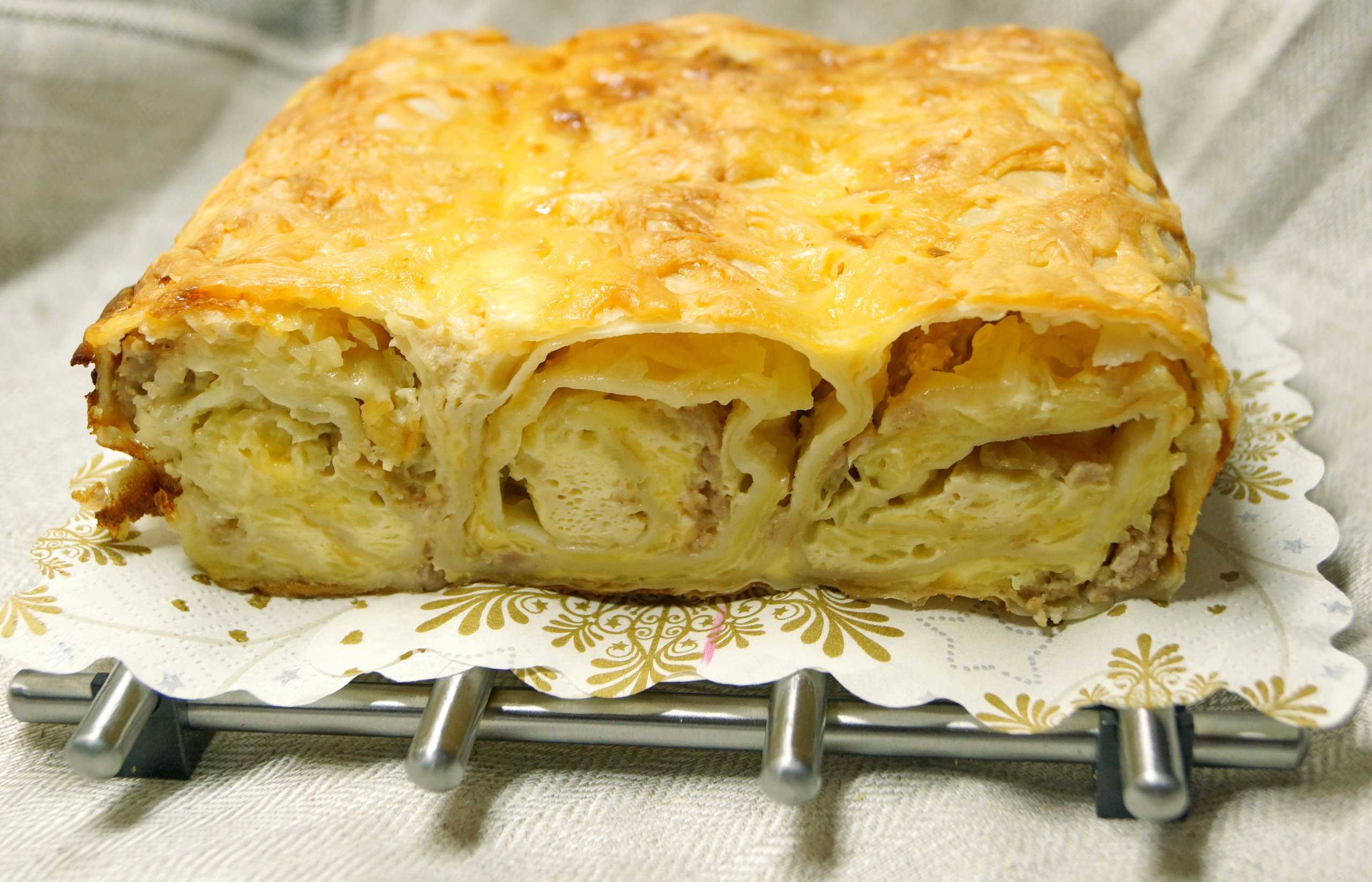 Пирог из лаваша с фаршем в духовке пошаговый рецепт
