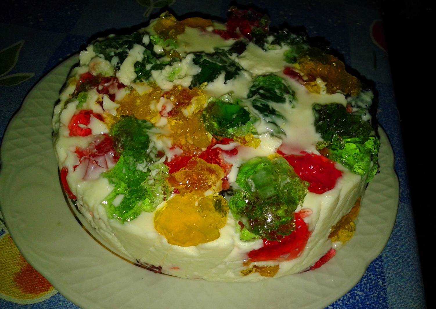 Торт с желе «битое стекло», рецепт с фото